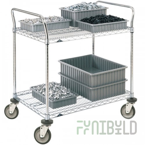 Metro 2SPN53DC Super Erecta Chrome Two Shelf Heavy Duty Utility Cart with Polyurethane Casters - 24