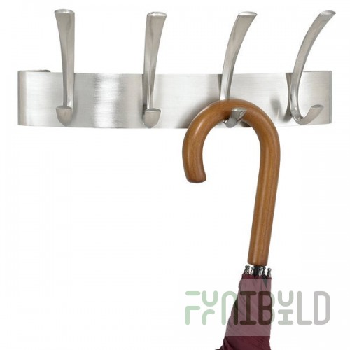 Safco 4205SL Brushed Nickel Metal Four-Peg Coat Hook / Wall Rack