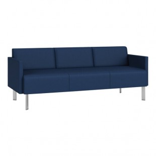 Lesro Luxe Lounge Series Patriot Plus Imperial Blue Vinyl 3-Seat Sofa with Upholstered Arms and Steel Legs Lesro Luxe Lounge Series Patriot Plus Imperial Blue Vinyl 3-Seat Sofa with Upholstered Arms and Steel Legs