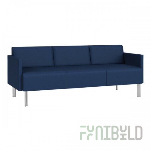 Lesro Luxe Lounge Series Patriot Plus Imperial Blue Vinyl 3-Seat Sofa with Upholstered Arms and Steel Legs