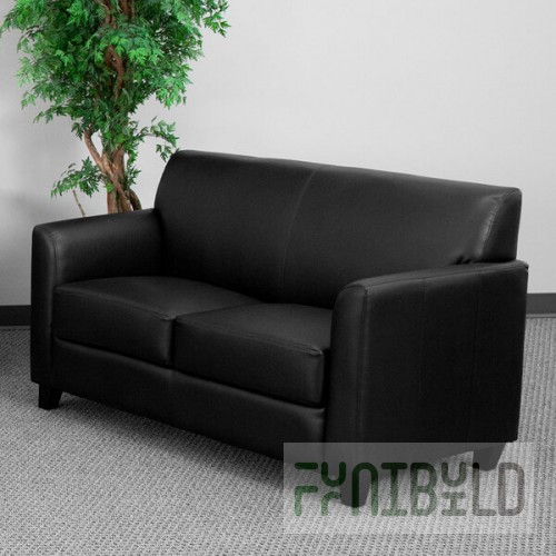 Flash Furniture BT-827-2-BK-GG Hercules Diplomat Black Leather Loveseat with Wooden Feet