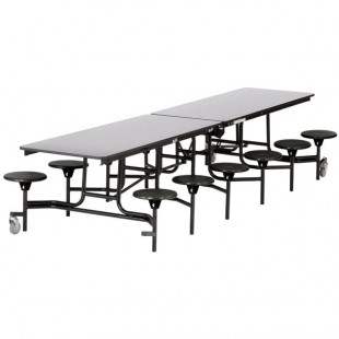 National Public Seating MTS10-PWPECR 10' Rectangular Mobile Plywood Cafeteria Table with Chrome Frame, ProtectEdge, and 12 Stools National Public Seating MTS10-PWPECR 10' Rectangular Mobile Plywood Cafeteria Table with Chrome Frame, ProtectEdge, and 12 Stools