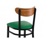 Lancaster Table & Seating Boomerang Black Finish Chair with Green Vinyl Seat and Vintage Wood Back
