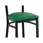 Lancaster Table & Seating Boomerang Black Finish Chair with Green Vinyl Seat and Vintage Wood Back