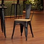 Lancaster Table & Seating Alloy Onyx Black Indoor Cafe Chair with Natural Wood Seat