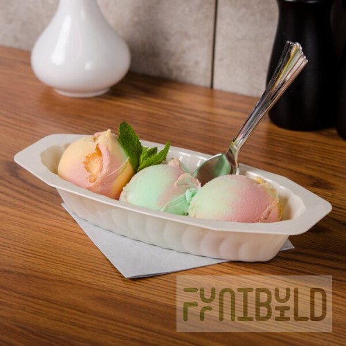 Fineline Flairware 215-BO 15 oz. Bone / Ivory Plastic Oval Bowl / Serving Boat - 300/Case