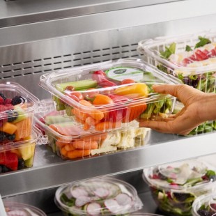 Choice TamperSafe 48 oz. Tamper-Resistant, Tamper-Evident Clear PET Plastic Rectangular Container with Hinged Flat Lid - 200/Case