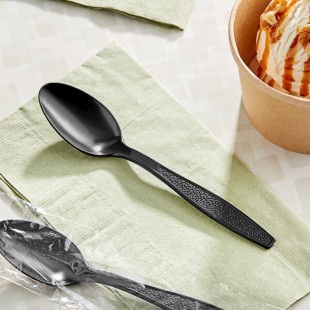 Choice Black Extra Heavy Weight Wrapped Polystyrene Plastic Teaspoon - 1,000/Case