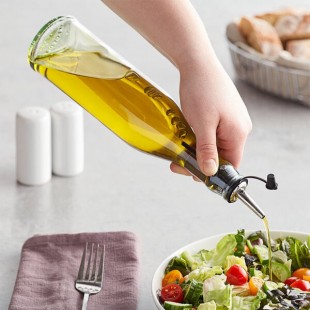 TableCraft H92007 17 oz. Green Tinted Glass Oil Cruet with Stainless Steel Pourer