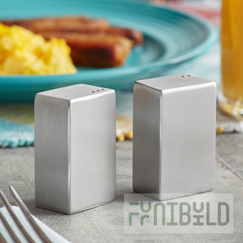 American Metalcraft SP4 2 oz. Brushed Stainless Steel Rectangular Salt and Pepper Shaker Set - 12/Case