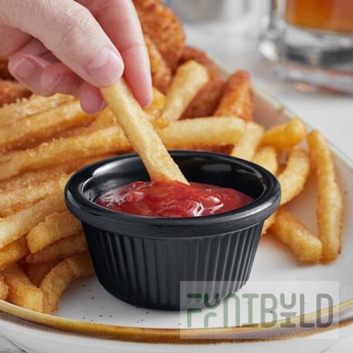 Acopa 2 oz. Black Fluted Melamine Ramekin - 12/Case