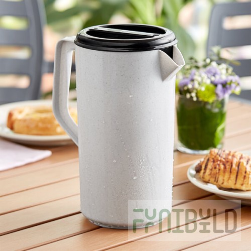 TableCraft 2.5 Qt. Granite Polypropylene Plastic Pitcher with 3-Way Black Sanitary Lid 144GRT - 12/Case