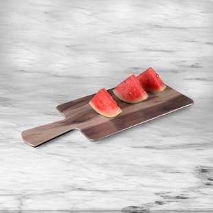 Elite Global Solutions M127RC Fo Bwa Rectangular Faux Hickory Wood Serving Board with Handle - 12
