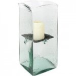 Kalalou Giant Glass Cylindrical Hurricane Candle Holder with Rustic Metal Insert