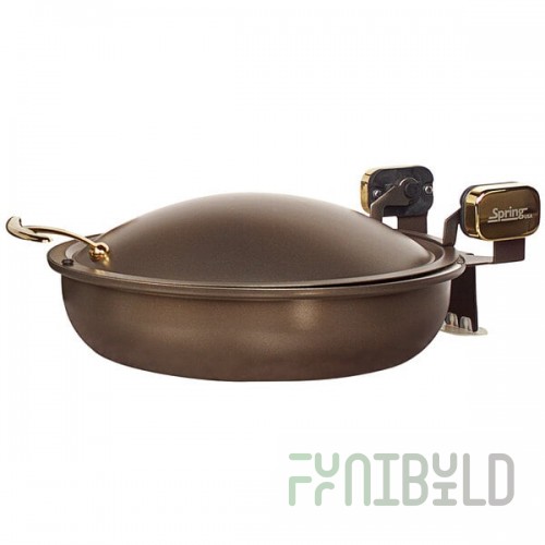 Spring USA Seasons 4 Qt. Round Bronze Stainless Steel Induction Chafer with Gold Accents 2382-597/36