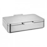 Eastern Tabletop 5-Star Series Jazz Smooth 6 Qt. 2/3 Size Square Stainless Steel Induction Chafer with Hinged Glass Lid 3874G Eastern Tabletop 5-Star Series Jazz Smooth 6 Qt. 2/3 Size Square Stainless Steel Induction Chafer with Hinged Glass Lid 3874G