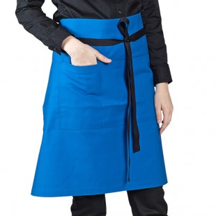 Uncommon Chef 3118 Blue Customizable 100% Cotton Canvas Mod Waist Apron with Black Webbing and 3 Pockets - 24