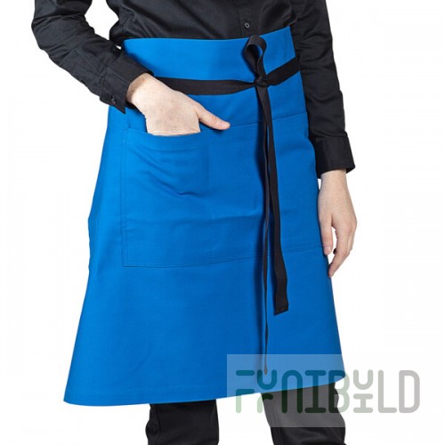 Uncommon Chef 3118 Blue Customizable 100% Cotton Canvas Mod Waist Apron with Black Webbing and 3 Pockets - 24