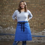 Uncommon Chef 3118 Blue Customizable 100% Cotton Canvas Mod Waist Apron with Black Webbing and 3 Pockets - 24
