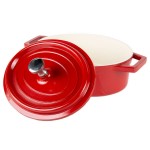 GET Heiss 12 oz. Red / White Enamel Coated Cast Aluminum Mini Coated Cast Aluminum Oval Pot with Lid CA-003-RW/CC GET Heiss 12 oz. Red / White Enamel Coated Cast Aluminum Mini Coated Cast Aluminum Oval Pot with Lid CA-003-RW/CC