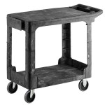 Rubbermaid® FG450589BLA Black Small Flat HD Two Shelf Heavy Duty Utility Cart with Extended Handle