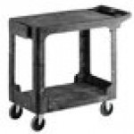 Rubbermaid® FG450589BLA Black Small Flat HD Two Shelf Heavy Duty Utility Cart with Extended Handle