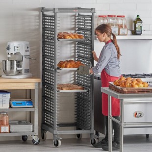 Cambro UPR1826FP40 Camshelving® Ultimate 40 Pan End Load Bun / Sheet Pan Rack with Plastic Casters - Unassembled