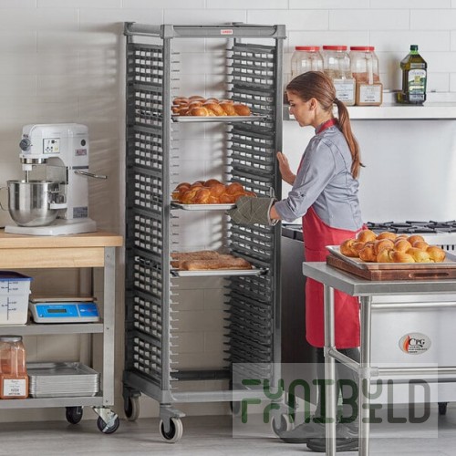 Cambro UPR1826FP40 Camshelving® Ultimate 40 Pan End Load Bun / Sheet Pan Rack with Plastic Casters - Unassembled