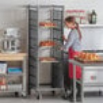 Cambro UPR1826FP40 Camshelving® Ultimate 40 Pan End Load Bun / Sheet Pan Rack with Plastic Casters - Unassembled