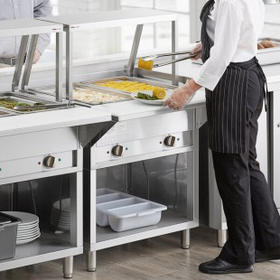 ServIt Two Pan Open Well Electric Steam Table with Partially Enclosed Base and Angled Sneeze Guard - 120V, 1000W