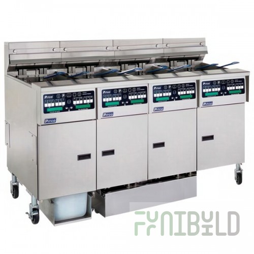 Pitco® SSHLV14C2/14T2/FDA Solstice Natural Gas 128 lb. Reduced Oil VolumeFryer System with 2 Split Pot Units, 2 Full Pot Units, and Automatic Top Off - 298,000 BTU
