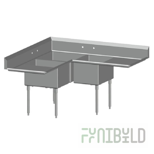 SPG International CS-3N24-2D-24 Universal Stainless Corner Sink Three Compartment 24
