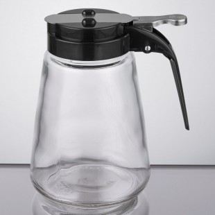 TableCraft 1371BK 12 oz. Modern Glass Syrup Dispenser with Black ABS Top - 12/Pack