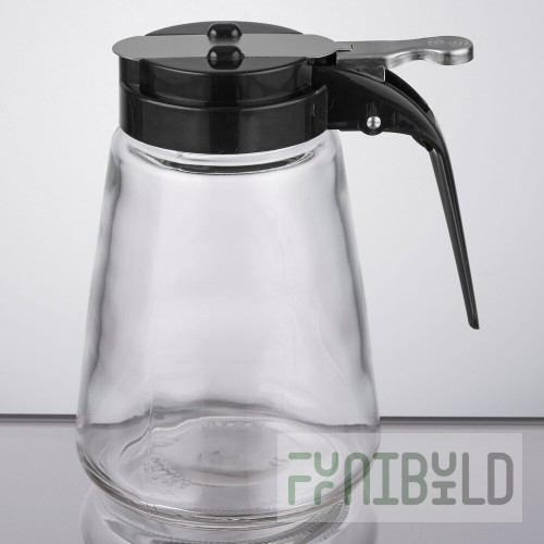 TableCraft 1371BK 12 oz. Modern Glass Syrup Dispenser with Black ABS Top - 12/Pack
