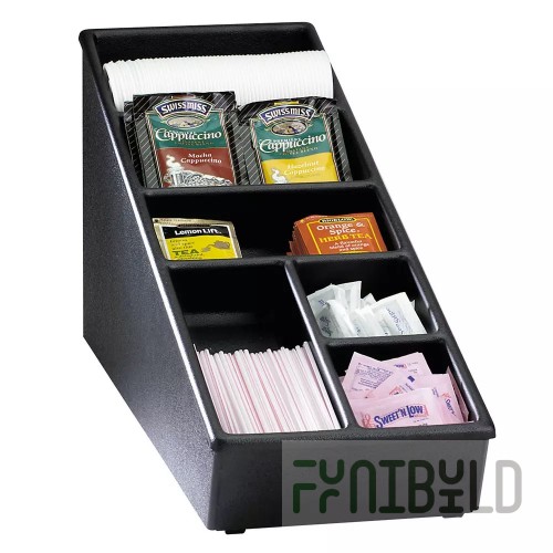 Dispense Rite NLS-1BT 8 Inch Condiment Caddy Polystyrene with 6 Sections Black