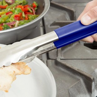 Vollrath 4780930 9-1/2 Inch Utility Tongs Stainless Steel Blue Antimicrobial Handle