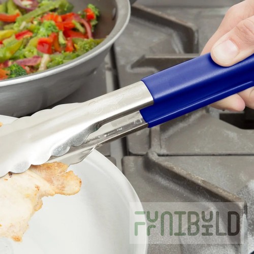 Vollrath 4780930 9-1/2 Inch Utility Tongs Stainless Steel Blue Antimicrobial Handle