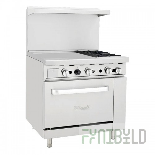 Migali Industries C-RO2B-24GL-LP 36 Inch Gas Range with Griddle Liquid Propane 2 Burners 139000 BTU
