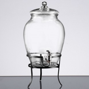 The Jay Companies 210388-GB 2.6 Gallon Glass Beverage Dispenser with Metal Stand