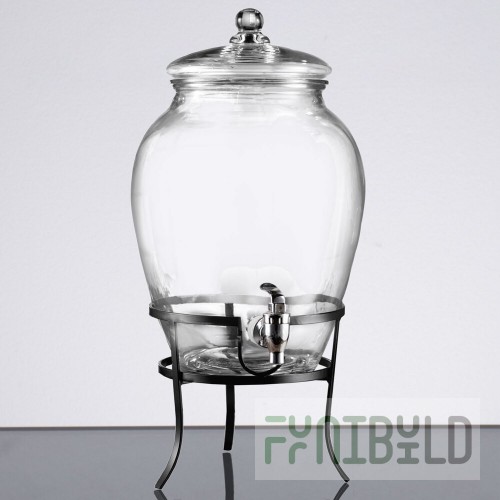 The Jay Companies 210388-GB 2.6 Gallon Glass Beverage Dispenser with Metal Stand