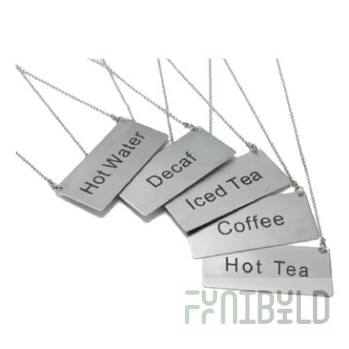 Winco SGN-201 3-1/2 Inch Beverage Chain Sign Hot Tea Stainless Steel with Chain