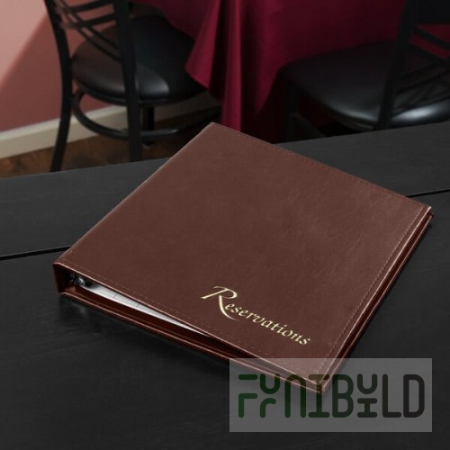 Menu Solutions R080ABN Reservation Binder 22 Ring Brown Leather Like Material