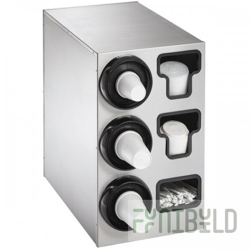 Vollrath 58833 Stainless Steel 3-Slot 8 - 44 oz. Countertop Cup Dispenser Cabinet with 2 T-Lid Holders and 1 Straw Pocket