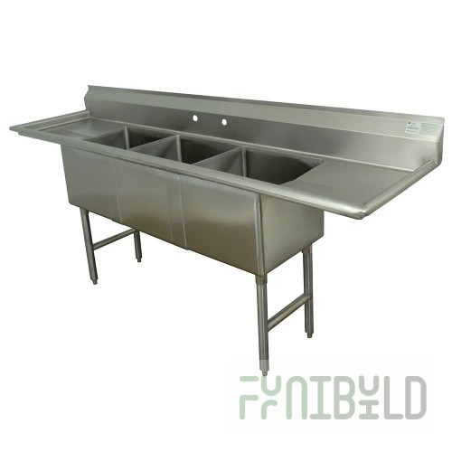 Advance Tabco FC-3-1620-24RL-X 96 Inch Fabricated Sink with Right and Left Drainboards