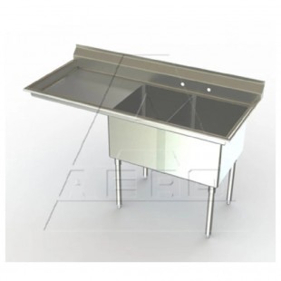 AERO Manufacturing MF2-2424-18LR 87 Inch Economy Sink Two Compartment with Drainboards