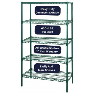 Eagle A5-74-2442VG 42 Inch Wire Shelving Unit Add-On 5 Tier Green Epoxy Finish