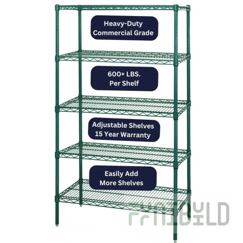 Eagle A5-74-2442VG 42 Inch Wire Shelving Unit Add-On 5 Tier Green Epoxy Finish