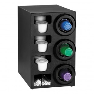 Dispense-Rite Black Polystyrene One-Size-Fits-All Countertop 3-Compartment Cup Dispenser with Built-In Lid / Condiment / Straw Organizer SLR-SL-3BT