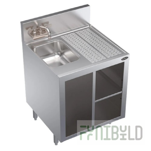 Krowne KR24-24SC-L 24 Inch Open Front Underbar Wet Waste Cabinet Stainless Steel