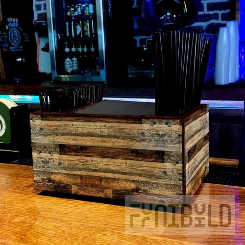 1880 Hospitality NH1256 12 Inch Bar Caddy Wooden Black with Metal Corners